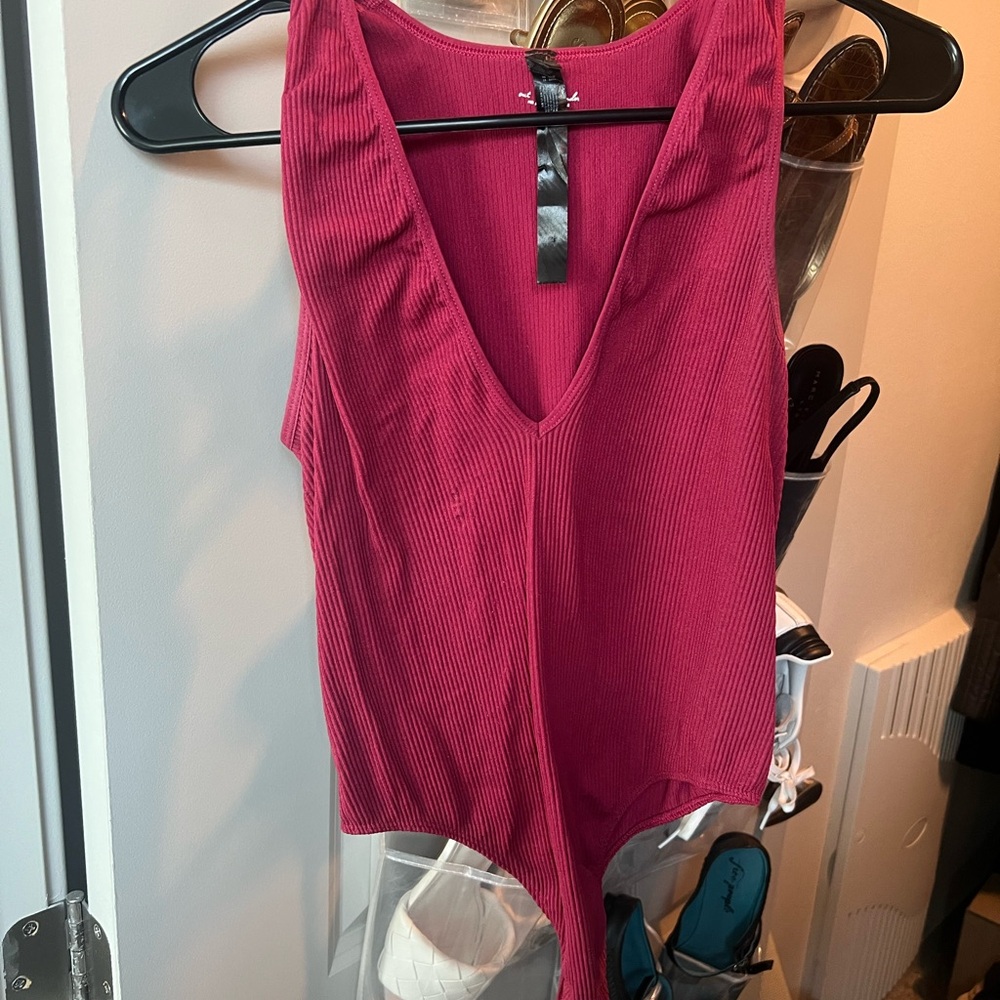 Urban Outfitters Deep Pink Ribbed Bodysuit